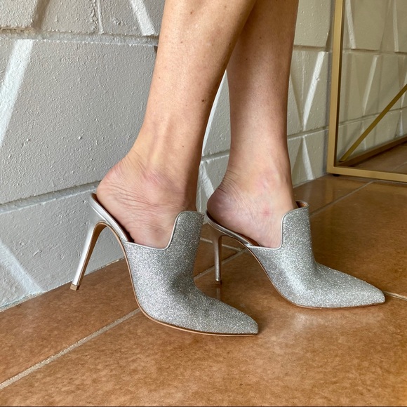 🔥$500 VERONICA BEARD🔥 Perfect “Penn” Mules Silver Glittered - Picture 16 of 16